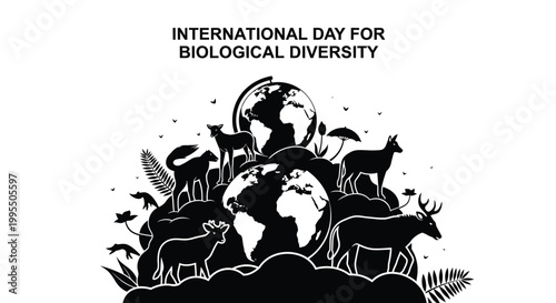 International Day for Biological Diversity vector illustration with animals and globe design