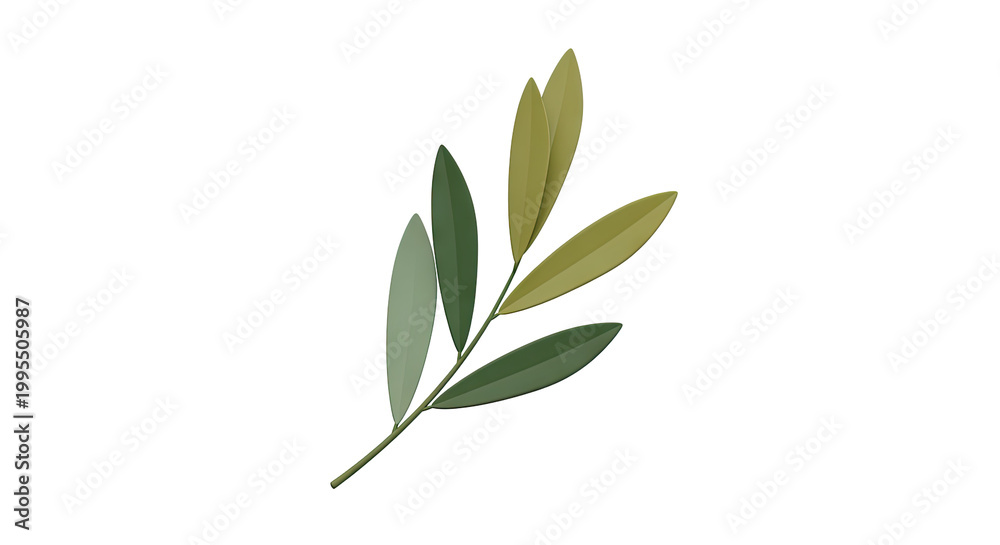 Fototapeta premium Stylized Olive Branch with Green and Yellow Leaves