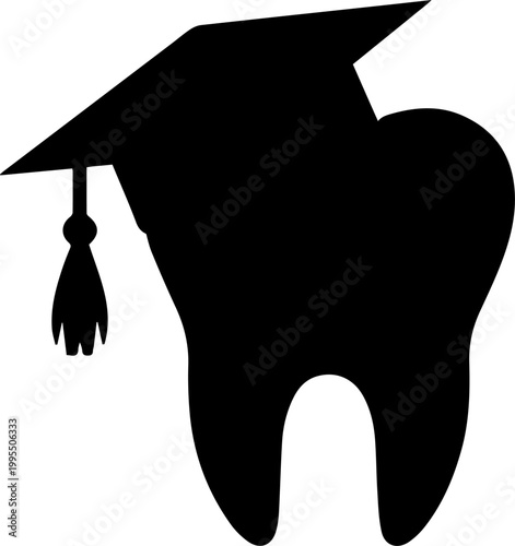 Dental School Graduation Concept Black Silhouette of a Tooth Wearing a Graduation Cap