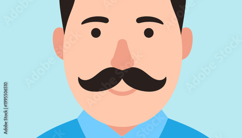 Cartoon Man with Black Moustache Illustration.