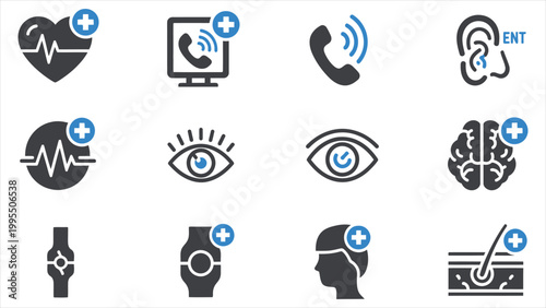 A Comprehensive Set of Icons Representing Various Medical Specialties and Clinical Services for Hospital Navigation and Patient Care Portals
