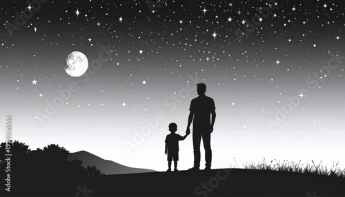 Father and Child Silhouette Under Starry Night.