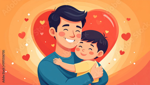 Father Hugging Son with Love and Affection.