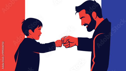 Man and Boy Fist Bumping Together.