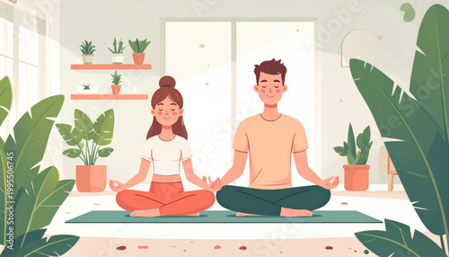 Man and Woman Meditating Together Peacefully.