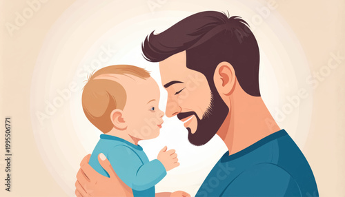 Man Holding Baby Close Up Illustration.