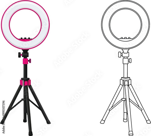 Ring light with tripod stand LED illumination device for photography and video isolated on white background