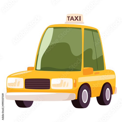 Cute Yellow Taxi Cartoon Illustration