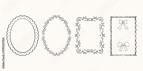 Collection of hand drawn ornate frame designs in black and white