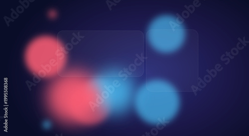 Glowing blue and red bokeh lights on dark background in neon vibrant colorful lighting for nightclub decor