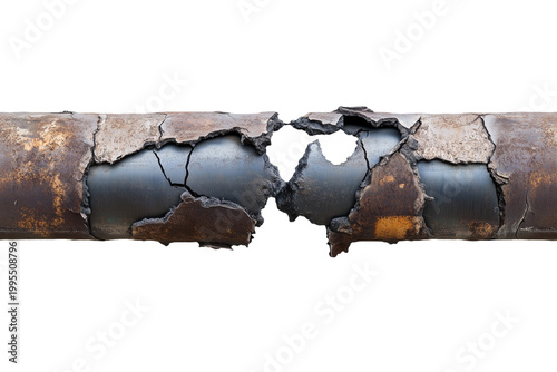 Broken Metal Pipe with Cracks isolated on white background png
