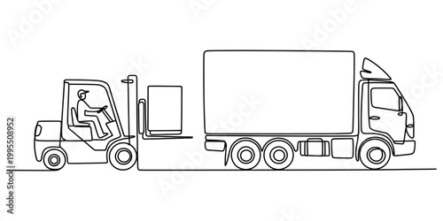 Continuous line drawing Forklift, industrial truck, logistics vehicle, warehouse transport, line drawing
