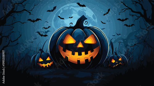 Spooky Halloween Jack O Lantern Pumpkins Glowing Eerily.