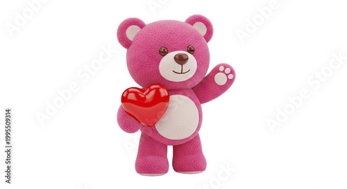 Pink Teddy Bear Holding a Red Heart