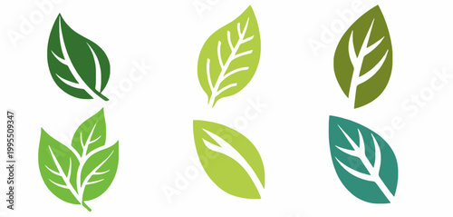 Vibrant green leaf vector icon sheet showcasing various eco-friendly plant designs, a collection of nature-inspired icons for environmental and botanical projects