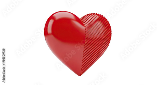 Red Heart with Smooth and Ribbed Halves