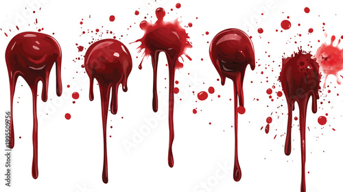 Blood Splatter Drops Dripping Liquid Red Substance.