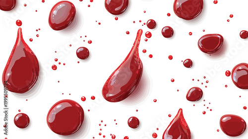 Close up of red blood drops on white background.