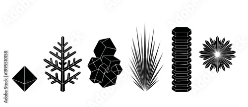 Abstract Geometric Shapes Set, Minimalist Black Symbols Collection, Mathematical Vector Patterns for Graphic Design, Decorative Icons, Modern Structural Motifs, Symmetry, Isolated Illustration on Whit