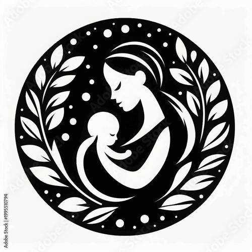 Bild auf Leinwand Mother and Baby Embrace Silhouette Logo