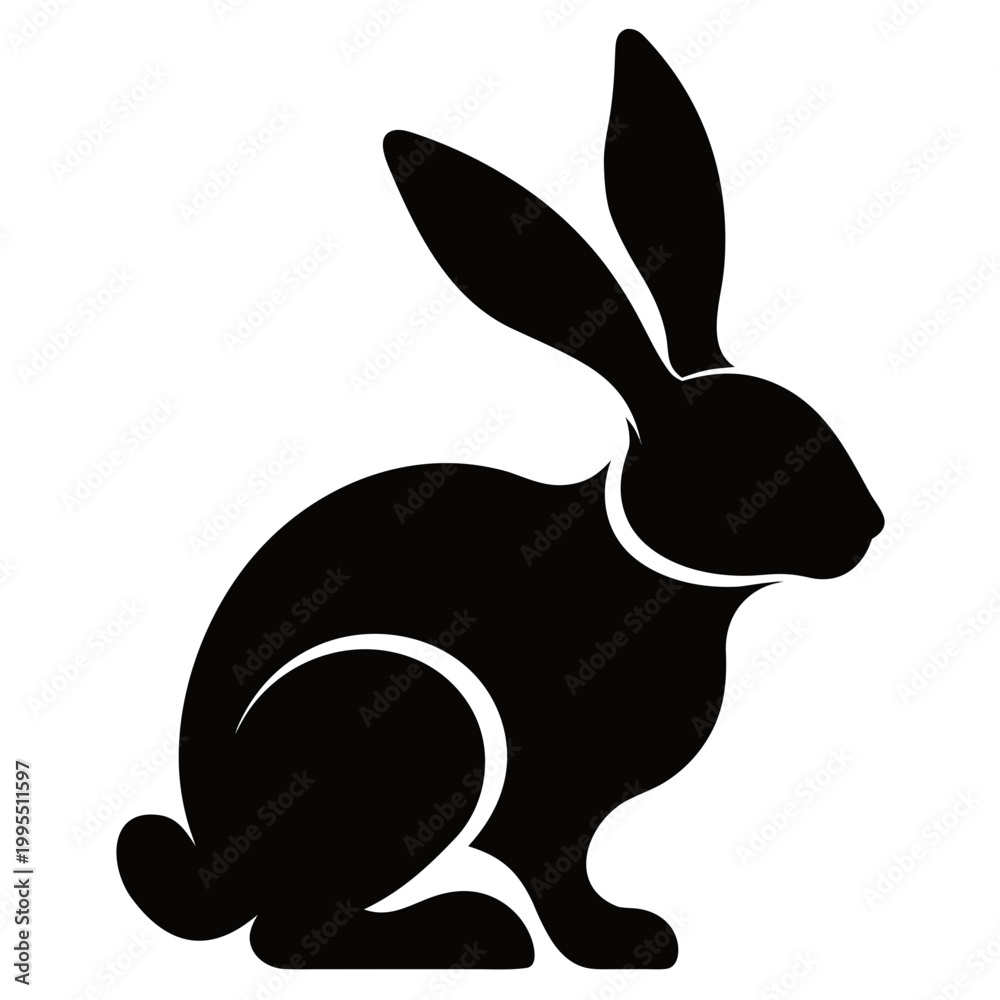Obraz premium Black rabbit silhouette, sitting bunny icon, vector illustration, animal graphic