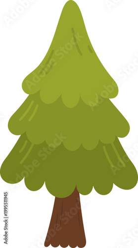 Cartoon Pine Tree Illustration Flat Green Forest Evergreen