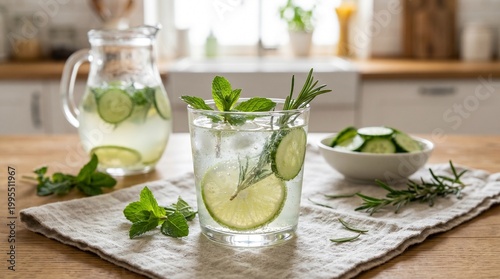 Refreshing cucumber mint infused water in glasses.
