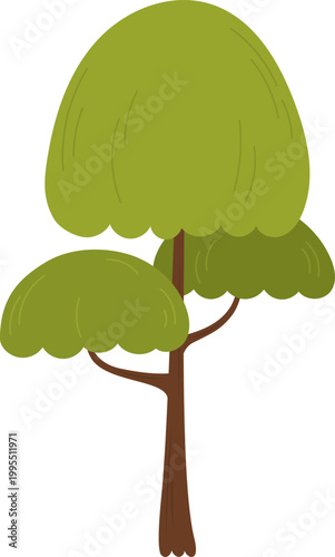 Stylized Rounded Tree Illustration Flat Cartoon Nature Plant