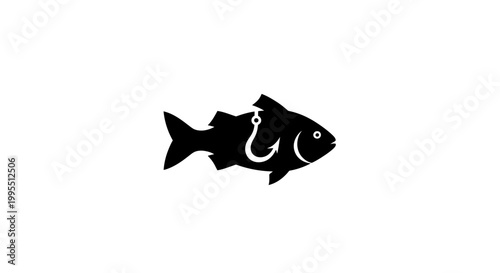 Black Fish Silhouette with Fishing Hook