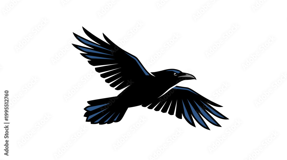 Obraz premium Black and blue bird wing and tail feathers vector illustration isolated on white background