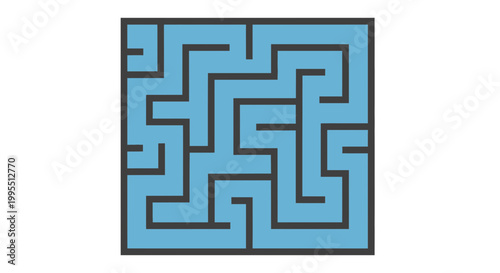 Bild auf Leinwand Blue Square Maze with Dark Gray Walls on White Background