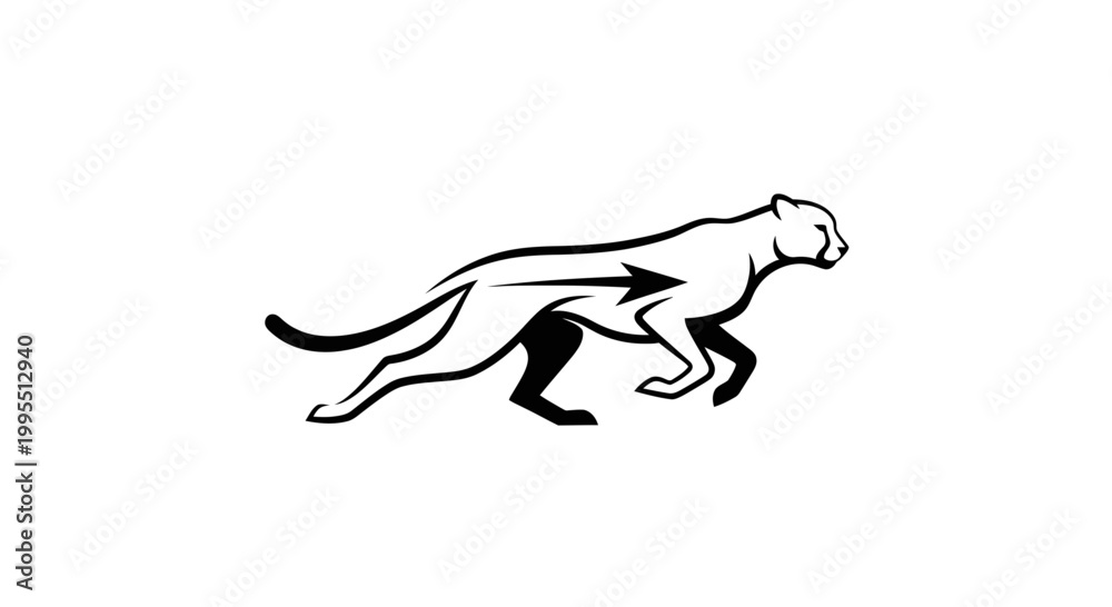 Fototapeta premium Cheetah Silhouette Speed Arrow Logo Vector Illustration Flat Design