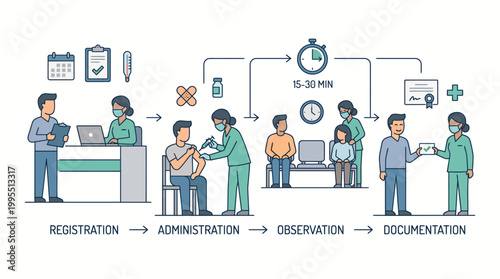 Medical vaccination process steps infographic