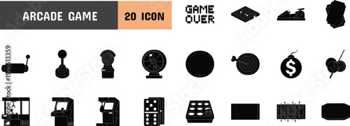 20 Arcade Game Glyph Icon Illustration Set