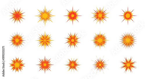 Collection of Starbursts and Explosions Icons, Isolated on White Background