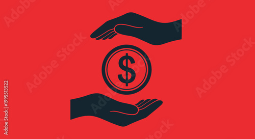 Protecting your finances two dark hands cradle a dollar sign within a circular frame on red