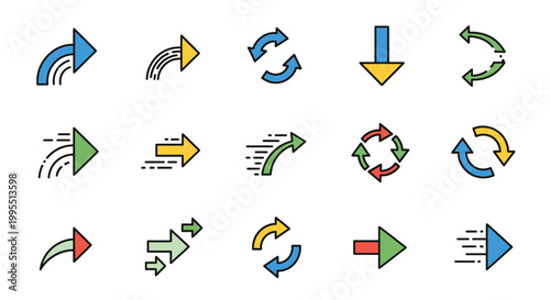 Colorful Arrow Icons Set: Navigation, Direction, and Movement Symbols