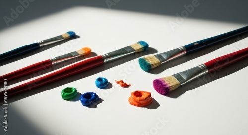 Brushes & paint blobs on white