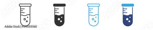 Test tube icons set, Laboratory experiment symbols, Chemical testing icons, Science lab vector icons, Research liquid symbols