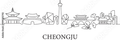 Line art shows Cheongju's skyline blend of ancient and modern