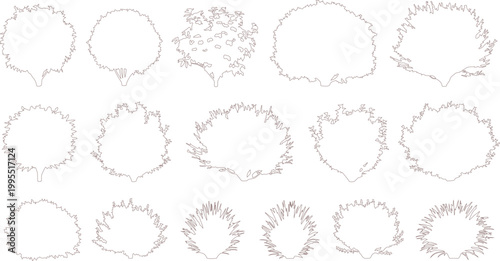 Tableau sur toile Minimalist tree crown outlines, 17 hand drawn foliage silhouettes, architectural
