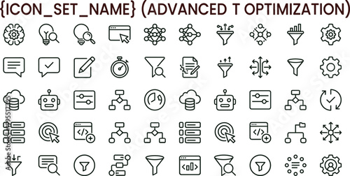 Advanced optimization workflow outline icon set featuring process tuning analytics automation interface vector collection for dashboards interfaces presentations applications platforms