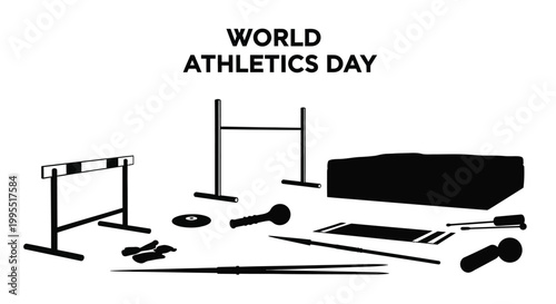 World Athletics Day vector graphic illustration with athletic equipment
