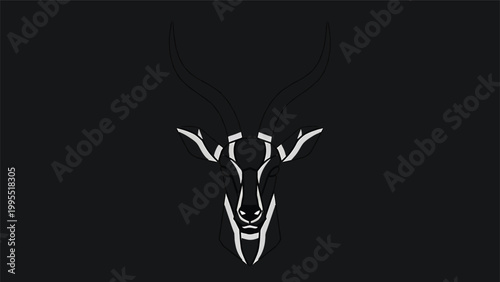 Minimalist Deer Head Silhouette on Black Background for Design.