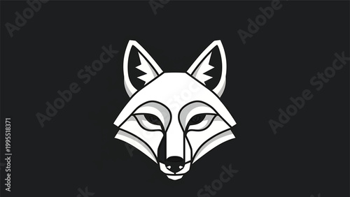 Minimalist Fox Head Illustration on Black Background for Design.