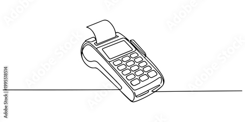 Slika na platnu Minimalist one line art of a credit card machine terminal with receipt and payment card, Chip Card in payment terminal, drawing of bank, money, finance, financial, payment, data, savings, economic