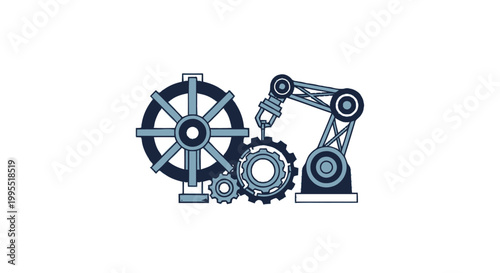 Intricate Mechanical Gears and Robotic Arm Depicting Industrial Automation.