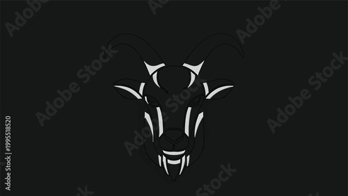 Minimalist Giraffe Head Silhouette on Black Background, Artistic Design.