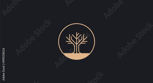 Minimalist Golden Tree Logo Design on Dark Background.