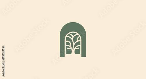 Minimalist Green Archway Logo with Leafy Design and Simple Aesthetic.